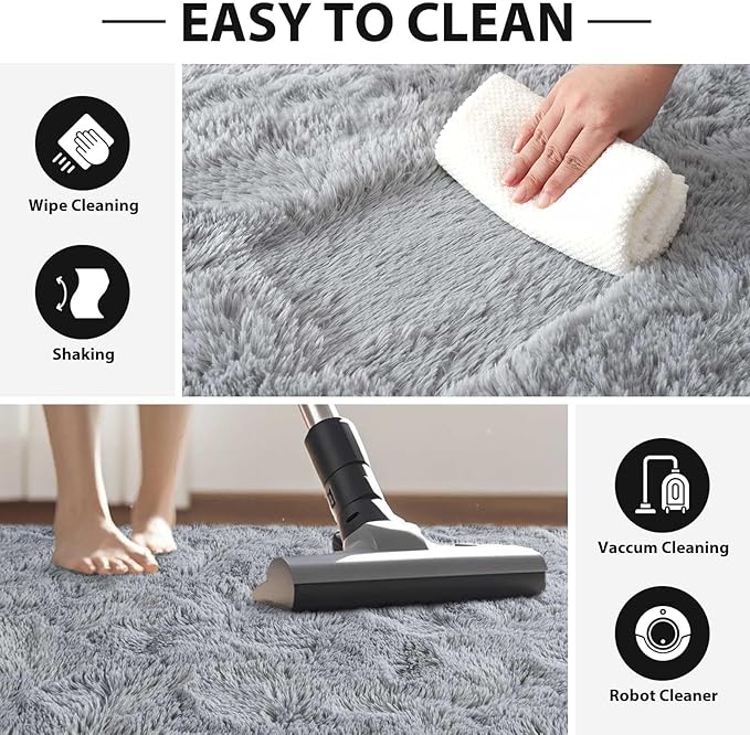 FinRèc Soft Grey Rugs for Bedroom Living Room, 4x6 Feet Fuzzy Shaggy Area Rug, Non-Slip Fluffy Furry Shag Rug for Nursery Kids Room Dorm Room Home Decor, Indoor Plush Floor Carpet