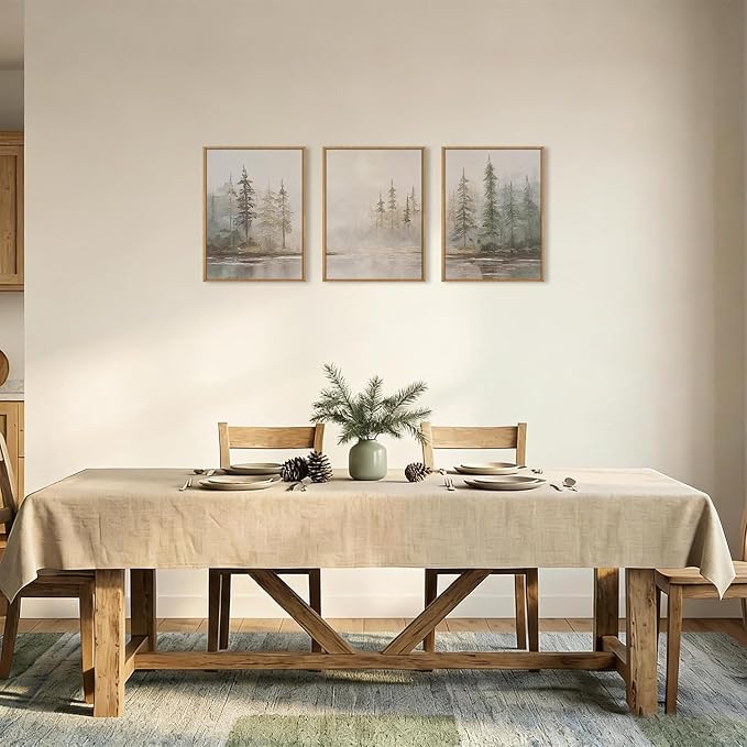HPNIUB Modern Misty Pine Tree Framed Wall Art Set,Neutral Abstract Landscape Wall Decor,Nature Foggy Forest Art Print,Textured Beige Rustic Farmhouse Artwork for Living Room, Bedroom,Office-12 x16 x3