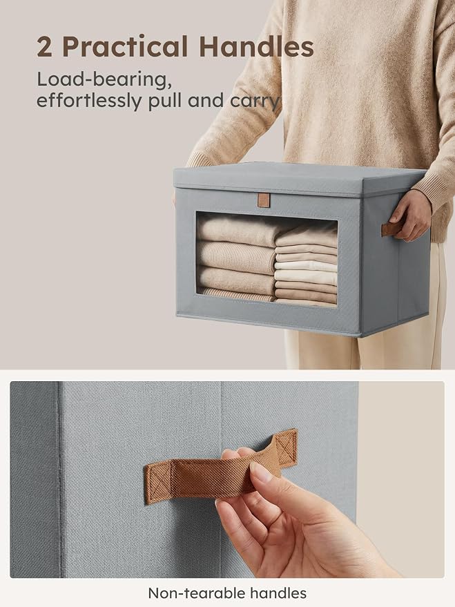 Homsorout Medium Fabric Storage bins - Collapsible Storage Bins with Open Window, 3 Pack Closet Baskets for Shelves, Stackable Decorative Boxes for Home, Dorm, Grey, 13.7"x 9.8" x 9.8"