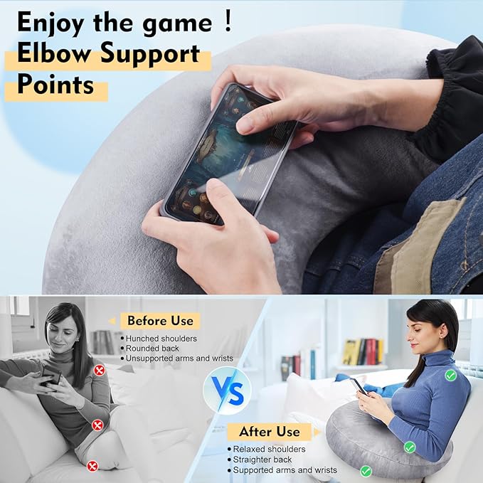 vamorry Gaming Pillow Arm Support Pillow for Bed & Sofa: Ergonomic U-Shaped Lap Pillow with Elbow Rest for Adults & Kids - Reduces Arm Pain & Fatigue During Gaming, Reading, Working & Crocheting