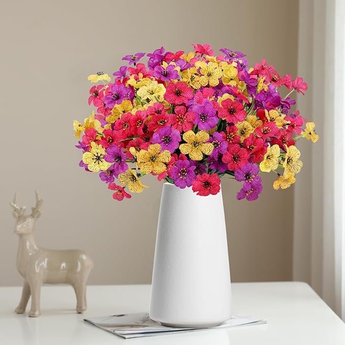 Geegoods Artificial Mums Flowers for Outdoors, 12 Bundles UV Resistant Fake Plastic Colorful Mix Flowers for Patio Porch Spring Summer Decor