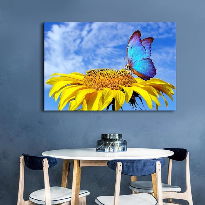 Sunflower Canvas Wall Art Butterfly Pictures for Living Room Decor Large Size Sunflower Scenery Giclee Prints Painting Bathroom Kitchen Nature Floral Posters Modern Artwork Bedroom Home Decoration