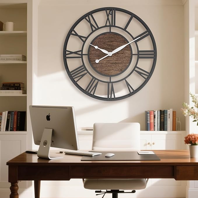 Pytha Sight 30 Inch Extra Large Giant Wall Clock,Oversized Round Silent Vintage Industrial Black Metal Farmhouse Big Roman Numeral Wall Clocks for Living Room,Kitchen,Bedroom Home Decor