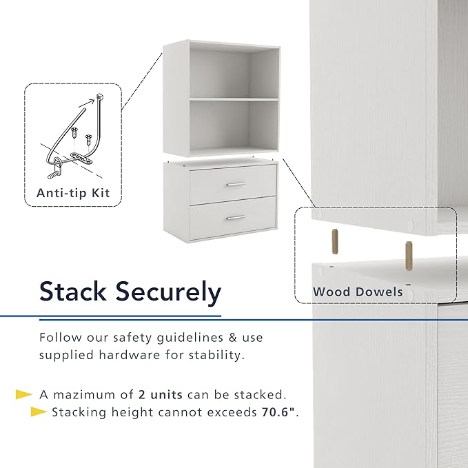 Homes: Inside + Out Apexa 2-Drawer Wooden Stackable Storage Drawers, Small Food Pantry Cabinet, Cajonera De Madera, Underbed Drawer Dorm Teen Room Decor & Bedroom, Home Office, Kitchen, White