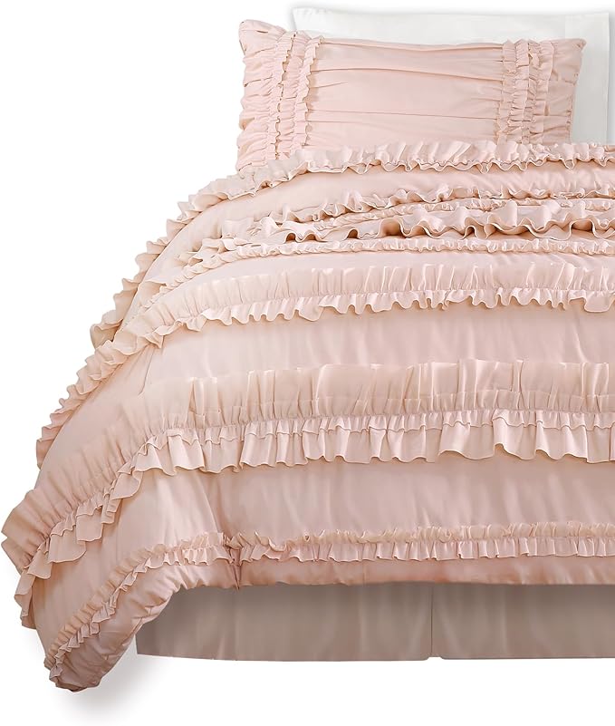 Lush Decor Belle Comforter Twin XL Size 3 Piece Set Blush - Twin Dorm Bedding Set - Pink Comforter - Coquette Dorm Decor - College Essentials