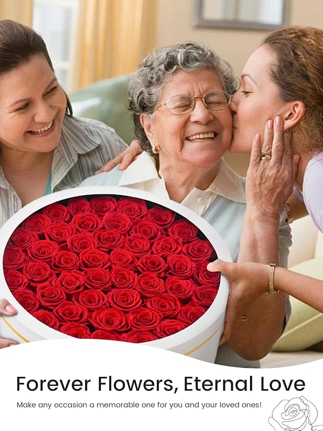 47 Preserved Roses Forever Flowers Real Roses in a Box Mother's Day Birthday Flowers for Her Mom Women Wife Valentine's Day, Red Roses