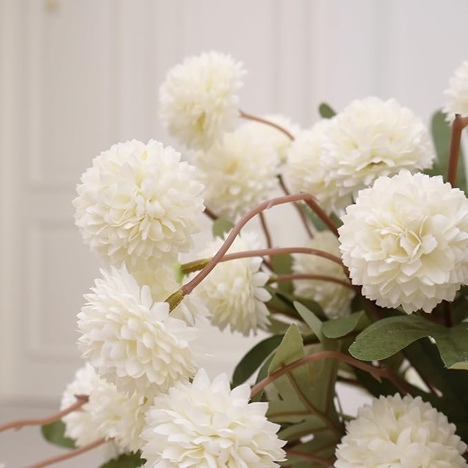 12Pcs Fake Kiku Flowers, Artificial Small Chrysanthemum Balls with Stems, Faux Silk Mini Pompon Mums for Vase Floral Arrangement DIY Bouquets Wedding Party Table Centerpieces Home Decor (No Vase)