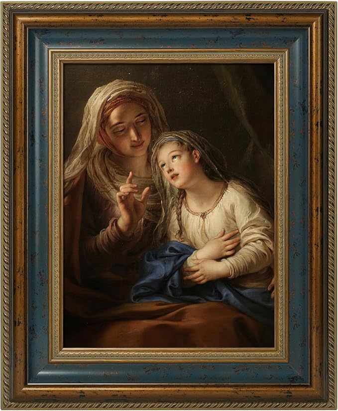 Classical DIY Wood Plein Air Frame for 20x24 Handmade Oil Paintings, 3.5" Wide Antique Sculpted Art Frame for Artists Exhibition Gallery Show Memorial Portrait, No Glass & Back (Blue Gold)