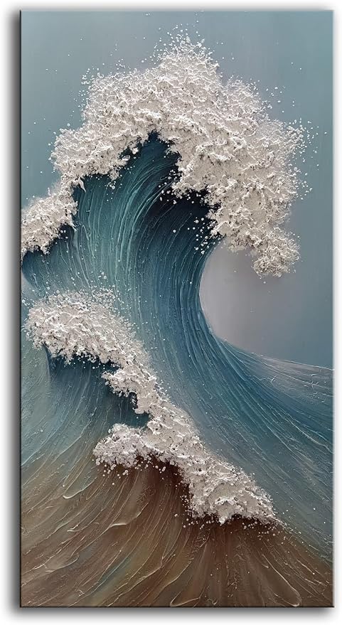 YaSheng Art : Large Abstract Wall Art, 3D Ocean Wave Canvas Wall Art, Hand-Painted Textured Seascape, Wall Art for Living Room Framed Ready to hang 24 x 48 inches