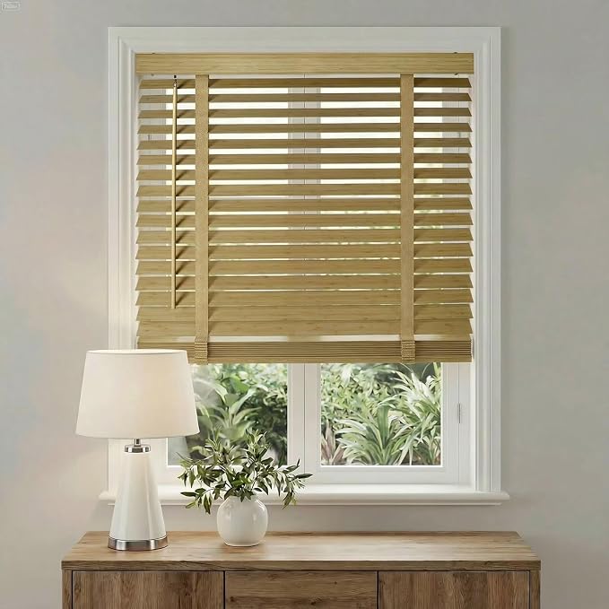 2" Cordless Bamboo Blinds,Indoor Windows Horizontal Blackout Wood Blinds, Room Darkening Window Shades for Interior Bedrooms, Living Rooms, Offices Natural 38.5" W x 60" H