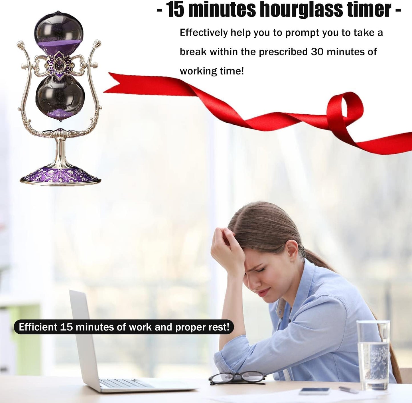 Sanduhr 15 Minuten,Metal Vintage Hourglass,Hour Glass,Hourglass Decor,for Home Decoration Office Desk Wedding Party Decor Kitchen Timer (Violetter Sand)