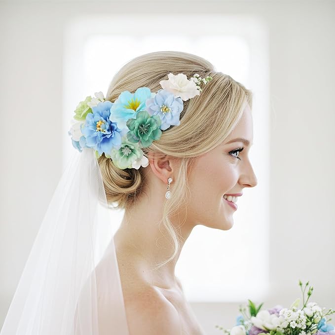 ATTGREAT 210 Pcs Mini Silk Flower Heads Small Fake Rose Daisy Faux Flowers Bulk for Crafts Artificial Loose Fabric Flowers Heads Sunflower Bulk for Wedding Hair Cap Dresses Decorations (Blue)