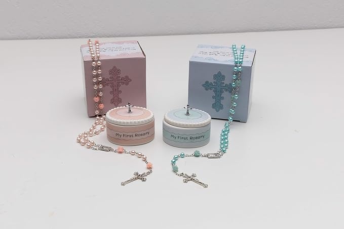 Catholic Baptism Gift Set of My First Blue and Pink Rosaries with Matching Keepsake Boxes, Baby Baptism Gifts for Girl or Baptism Gifts for Boys - Unique Rosary Beads
