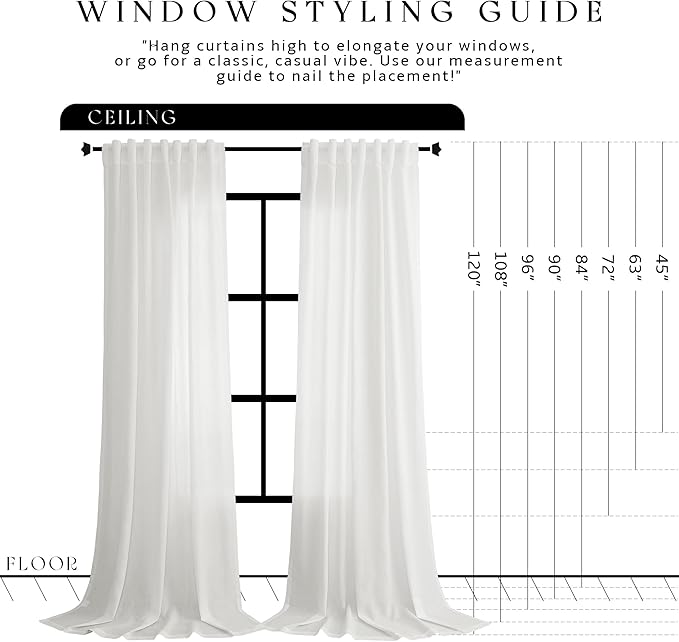 Jowels Off White Linen Curtains 90 Inch Long 2 Panels for Living Room | Light Filtering Semi Sheer Curtain, Back Tab Pocket Pleated Look, Boho Farmhouse Textured Privacy Drapes for Bedroom Window