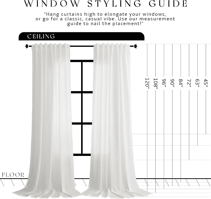 Jowels Off White Linen Curtains 108 Inch Long 2 Panels for Living Room | Light Filtering Semi Sheer Curtain, Back Tab Pocket Pleated Look, Boho Farmhouse Textured Privacy Drapes for Bedroom Window