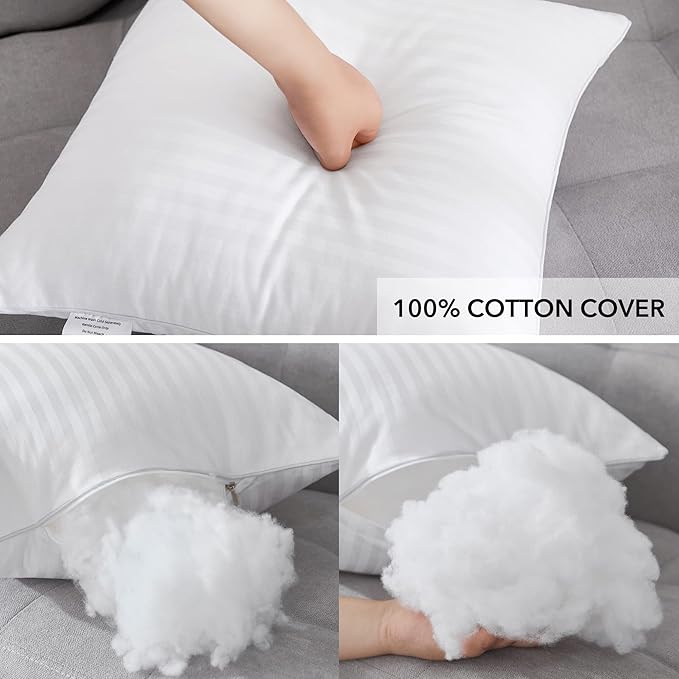 Oubonun 18 x 18 Throw Pillow Inserts, Firm and Fluffy Decorative Square Pillows for Couch Bed Sofa with Soft Cotton Cover White Cushion with Down Alternative Pack of 2