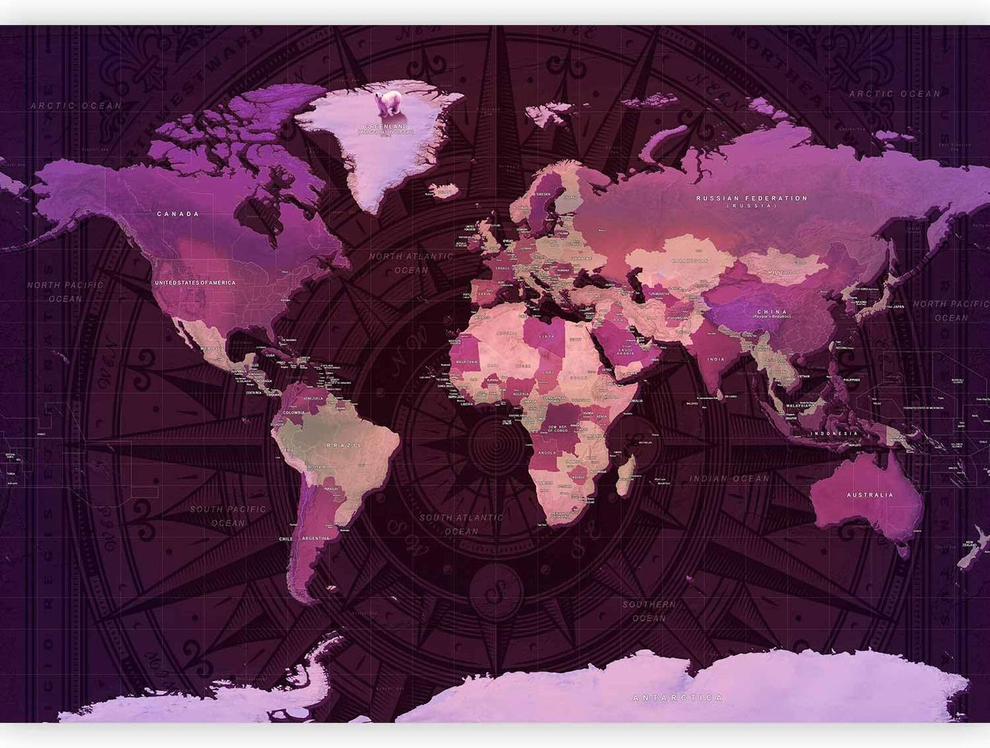 artgeist Wall Mural World Map 177x124 in - XXL Non-Woven Wallpaper Fleece Wall Decor Photo Print Picture Image Design Home Map of The World k-A-0273-a-a