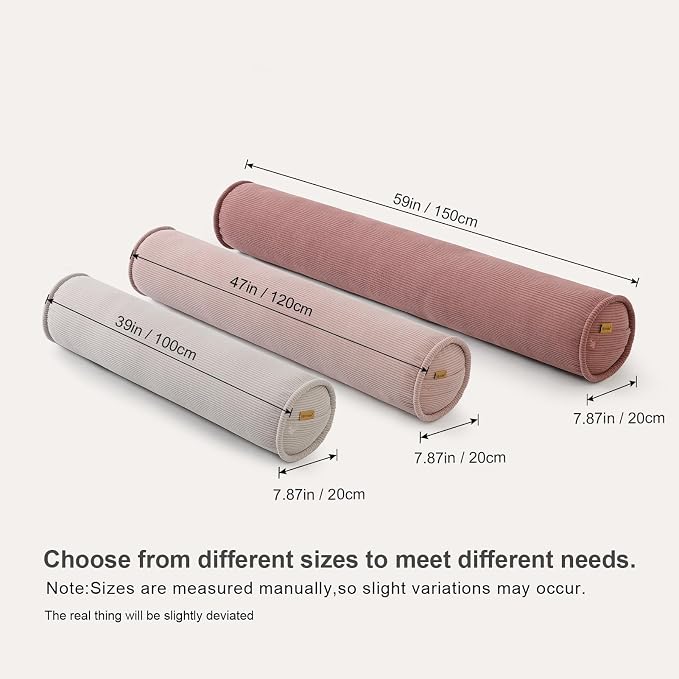 Corduroy Body Pillow,Large Round Bolster Roll Pillow for Side Sleepers, Tube-Style Hugging Body Pillow for Bed & Sofa, Removable Washable Cover,39 x 7.87 Inches,Pink