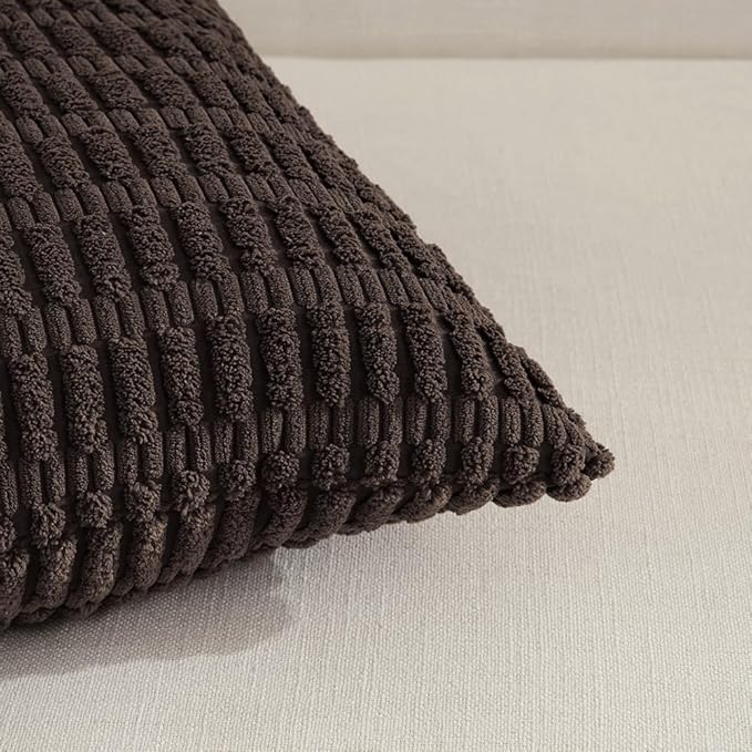 Fancy Homi 4 Packs Decorative Throw Pillow Covers for Living Room Couch Bed, Modern Farmhouse Boho Home Décor Accent Cushion Case, 20" x 12" (Pack of 4), Dark Brown