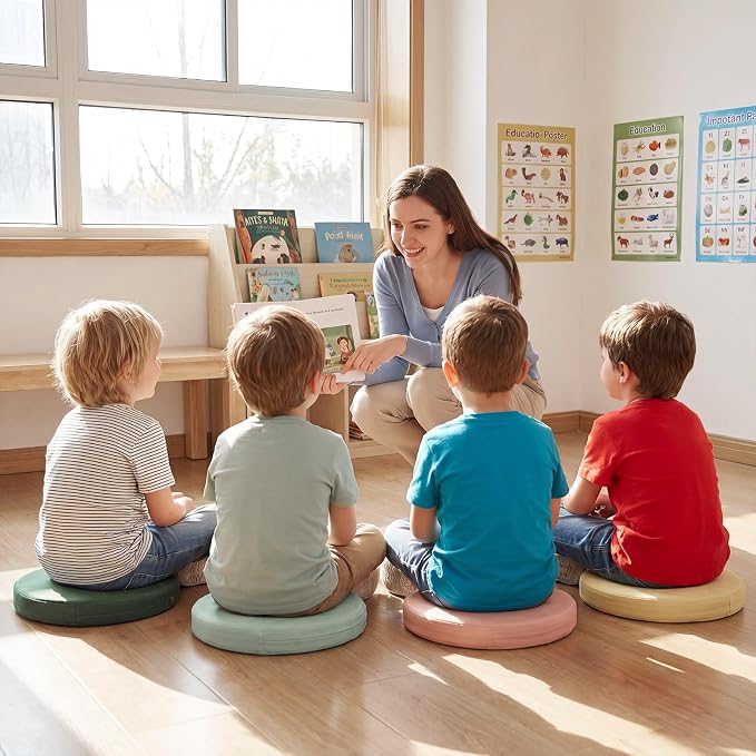 Juexica 4 Pcs Extra Thick Flexible Seating Floor Cushions Assorted Colored Pillow Floor Cushions for Classroom Soft Flexible Seating for Kids Learning Sitting Daycare School Chair (Matcha Color)