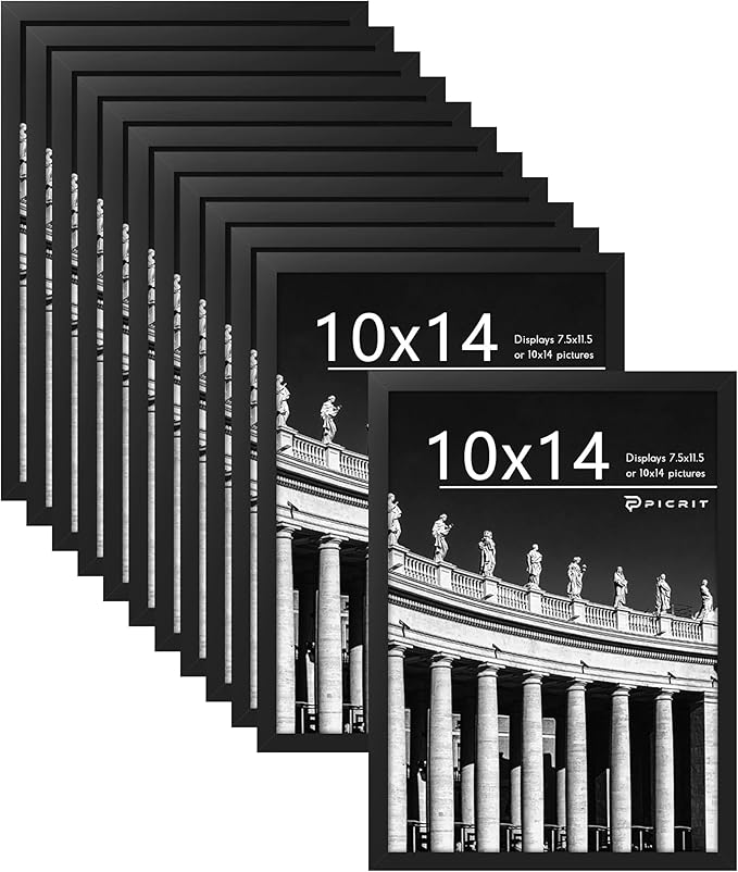 Picrit 10x14 Picture Frame Set of 12, Display 8x12 with Mat or 10x14 without Mat, Photo Frames for Wall Mounting or Table Top Display, Black