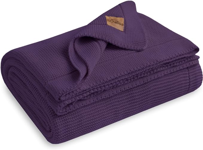 Dalisa 100% Organic Turkish Cotton Throw Blanket - GOTS Certified, Cozy - Perfect for Couch, Bed, and Home Decor - Boho Vintage Knit Alina (Sweet Grape, 60x80)