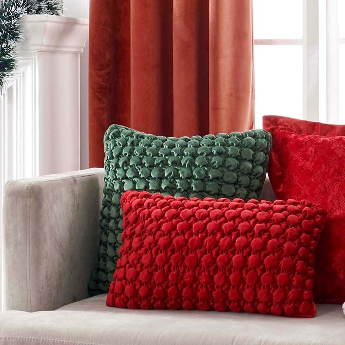 Christmas Pillow Cover 24x24 1 Piece Velvet Euro Sham Decorative Farmhouse Pillowcase Boho Square Cushion Covers Soft Bubble Texture for Couch Sofa Bed Bedroom Car Living Room,Green