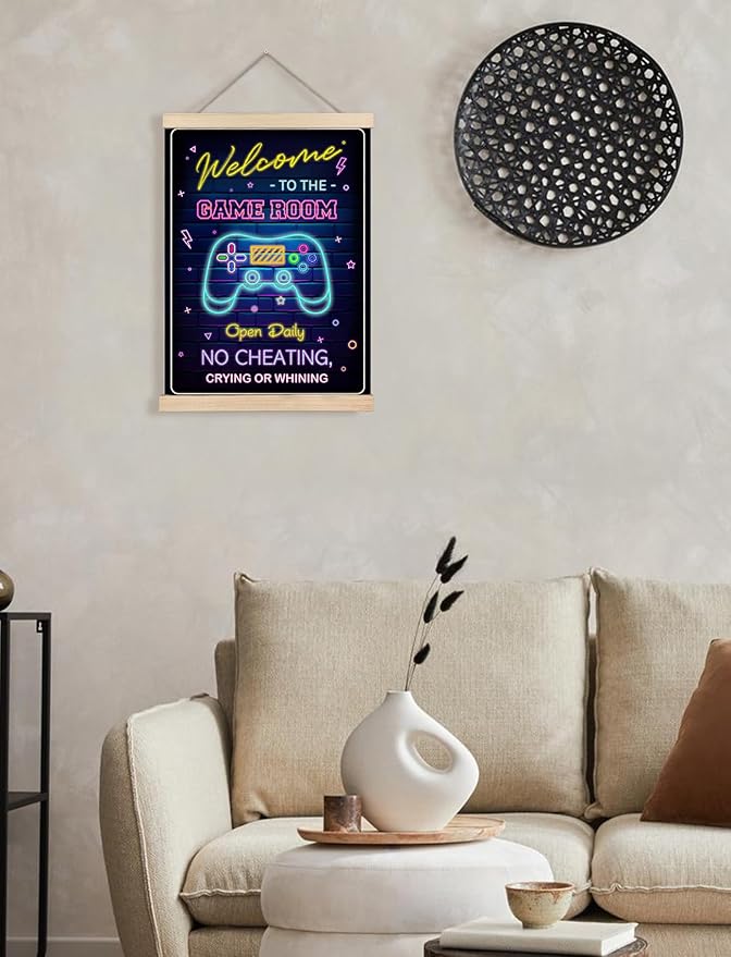 Foritho Neon Welcome to the Game Room Sign Poster Wall Art Framed, Cool Gaming Canvas Prints Wall Decor for Boys Teens Men Guys Room Bedroom, Game Room Accessories and Decor, 12x16 Inch