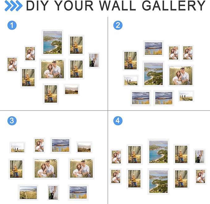 Picture Frames, Picture Collage Wall Decor 10 PCS, Gallery Wall Frame Set for Wall Mounting or Tabletop Display, Multi Sizes Including 8x10, 5x7, 4x6 Family Photo Frames White