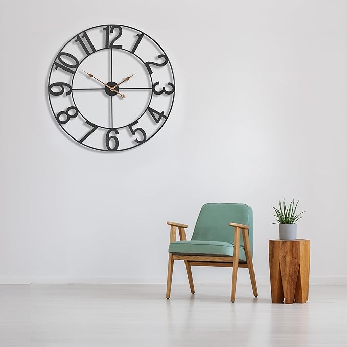 Sorbus Large Wall Clock for Living Room Decor - Wall Clock for Kitchen - 32 inch Big Wall Clock Decorative - Metal Wall Art - Analog Large Clock for Bedroom, Home, Kitchen, Office, Wall Decor (Black)