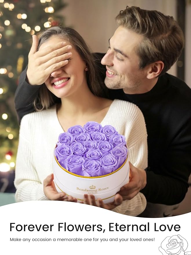 16 Preserved Roses Forever Flowers Real Roses in a Box Mother's Day Birthday Flowers for Her Mom Women Wife Valentine's Day, Light Purple Roses