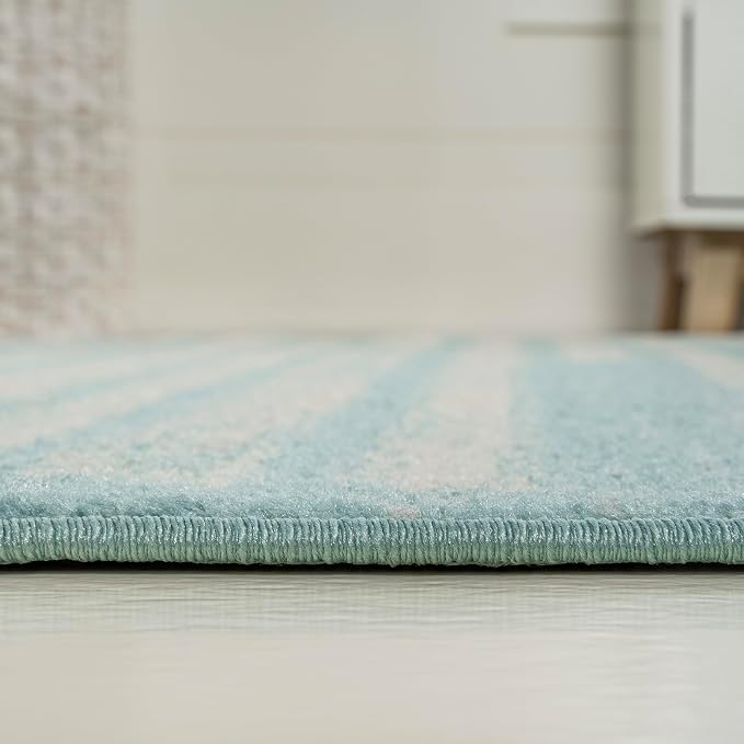JONATHAN Y Khalil Modern Berber Stripe Turquoise/Cream Indoor Area Rug, 5x8, Contemporary, Bohemian, Easy-Cleaning for Living Room, Bedroom, Kitchen, Pet Friendly, Non-Shedding (MOH207D-5)