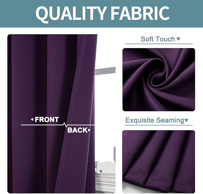 ChrisDowa Grommet Blackout Curtains for Bedroom and Living Room - 2 Panels Set Thermal Insulated Room Darkening Curtains (Royal Purple, 42W x 84L)