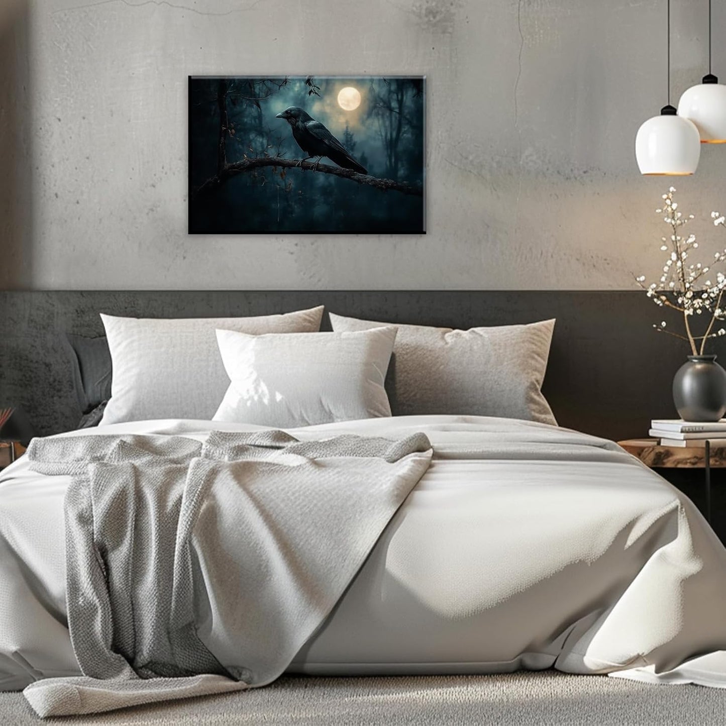 Crow Picture Wall Art Black Crow Canvas Prints Vintage Halloween Decoration Gothic Raven Art Poster Dark Academia Spooky Painting Horror Picture Home Decor(Artwork-2,28"x42")