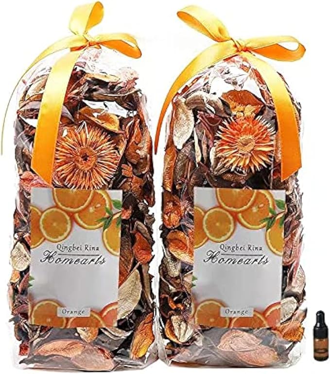 Qingbei Rina Potpourri Bags,Orange Scented Potpourri Dried Flowers, Decorative Bowl Vase Filler,Home Fragrance, Bathroom Decor,8.4oz(Citrus)