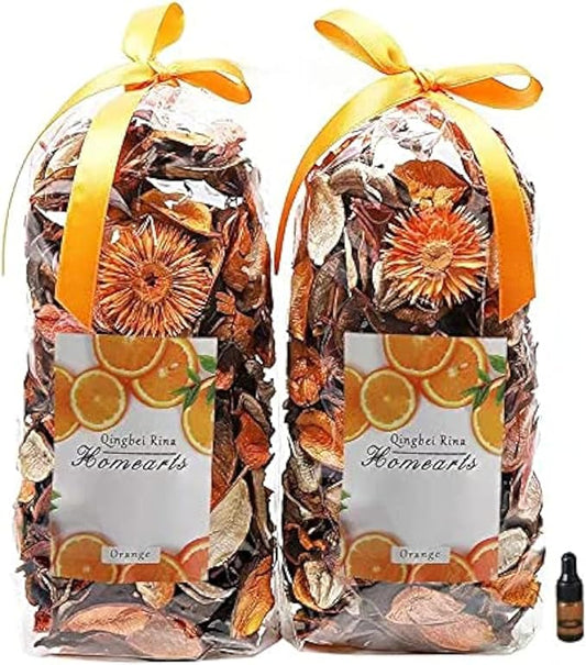 Qingbei Rina Potpourri Bags,Orange Scented Potpourri Dried Flowers, Decorative Bowl Vase Filler,Home Fragrance, Bathroom Decor,8.4oz(Citrus)