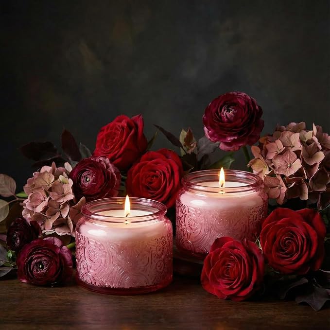 4 oz Pink Sun Moon Stars Candle Jars with Bamboo Lids, 18 Pack | Patented Embossed Design, Includes Wick Centering Devices & Warning Labels, Multiple Color Options
