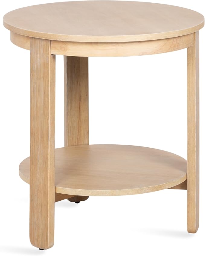 Kate and Laurel Foxford Tiered Round Side Table; 22 x 22 x 25; Light Natural; Transitional Two-Tier Circle Nightstand Table with Storage for Use as Living Room End Table