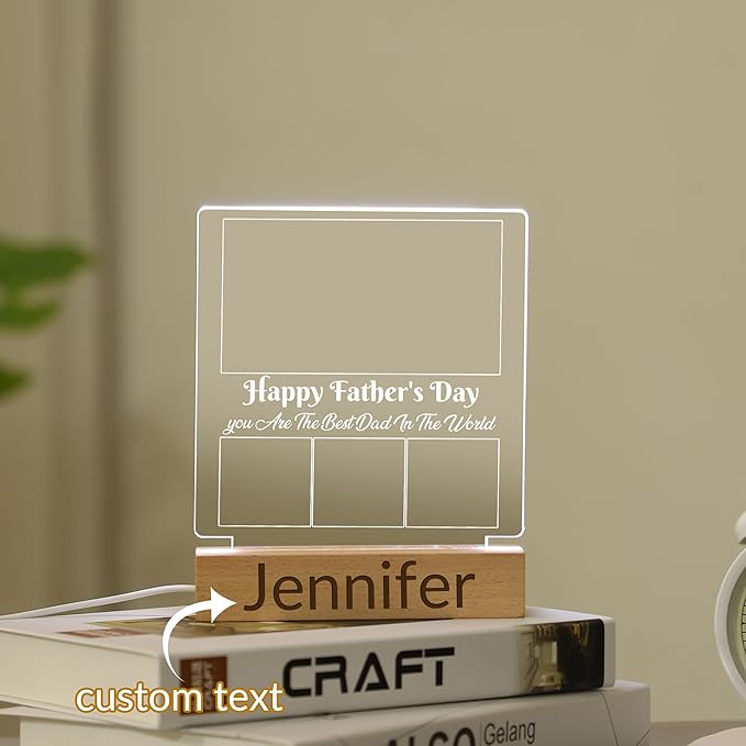 WSYEAR Customized Fathers Day Birthday Gifts for Dad from Wife Daughter Custom Dad Gifts from Son Kids Personalized Acrylic Plaque Printed with Photos LED Night Light Gifts for Papa Daddy