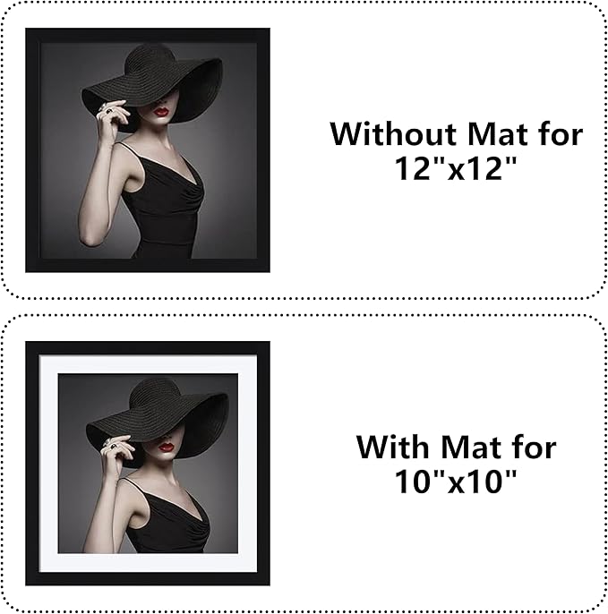 CORE ART 12x12 Picture Frame Set of 4, Display Pictures 10x10 with Mat or 12 x 12 without Mat, Multi Photo Frames Collage for Wall or Tabletop Display, Black