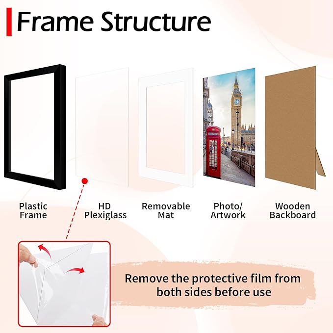 8x10 Picture Frame Set of 2, Black Photo Frame for Tabletop or Wall Display, Display Pictures 5x7 with Mat or 8x10 Without Mat, Frame Collage with HD Plexiglass for Gallery Wall Home Decor