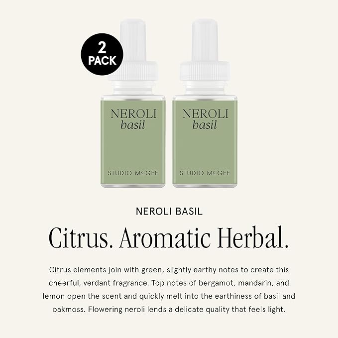 Pura x Studio McGee Home Scent Refill - Smart Air Diffuser - Long-Lasting Luxury Fragrance per Refill - Home Essential - Clean & Safe Diffuser Fragrance - 2 Pack, Neroli Basil