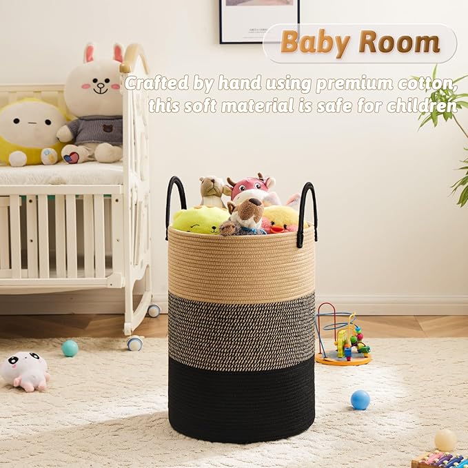 Artfeel Laundry Basket,Woven Cotton Rope Laundry Hamper,60L for Decorative Storage of Dirty Clothes,Toys and Blankets in Bathroom,Bedroom and Living Room