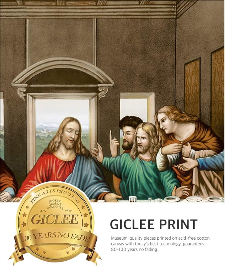 DECORARTS The Last Supper by Leonardo Da Vinci. Giclee Prints on Canvas with Matching Retro Style Brown Frame. Total Size w/Frame: 33x19, Ready to Hang.