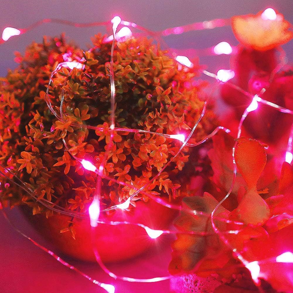Led Fairy Lights Battery Operated, 1 Pack Mini Battery Powered Copper Wire Starry Fairy Lights for Bedroom, Christmas, Parties, Wedding, Centerpiece, Decoration (5m/16ft Red)