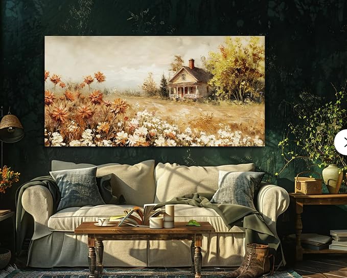 Acocifi Textuted Wildflowers Canvas Wall Art 58"x29" Farmhouse Landscape | warm yellow, farmhouse decoration, waterproof non-fading, ready to hang, artwork for living room bedroom home