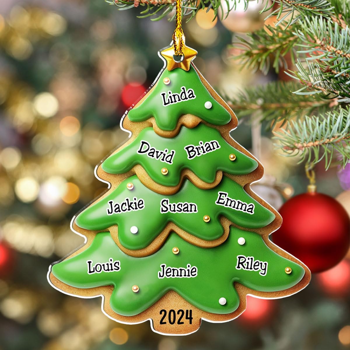 Family Gingerbread Name - Personalized Custom 3D Inflated Effect Acrylic Ornament Family Members and Pets Ornament Gifts for Family Tree Decoration (A05, 8 Names)