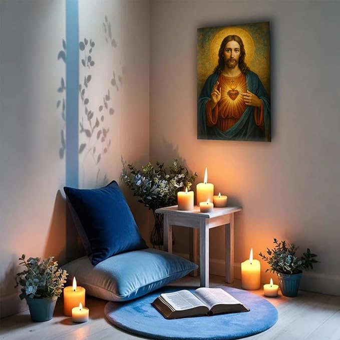 Eysintum Sacred Heart of Jesus Large Canvas Wall Art, Christian Catholic Religious Wall Decor, Faith Art for Bedroom Living Room Prayer Room, Ready to Hang 24x36 Inch