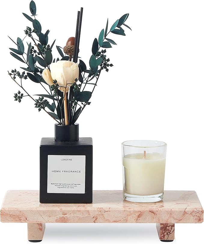 Natural Marble Tray Pedestal Stand – Soap & Jewelry Riser for Bathroom Counter, Kitchen Sink, Vanity Organizer, Decorative Stone Catchall for Perfume, Candles