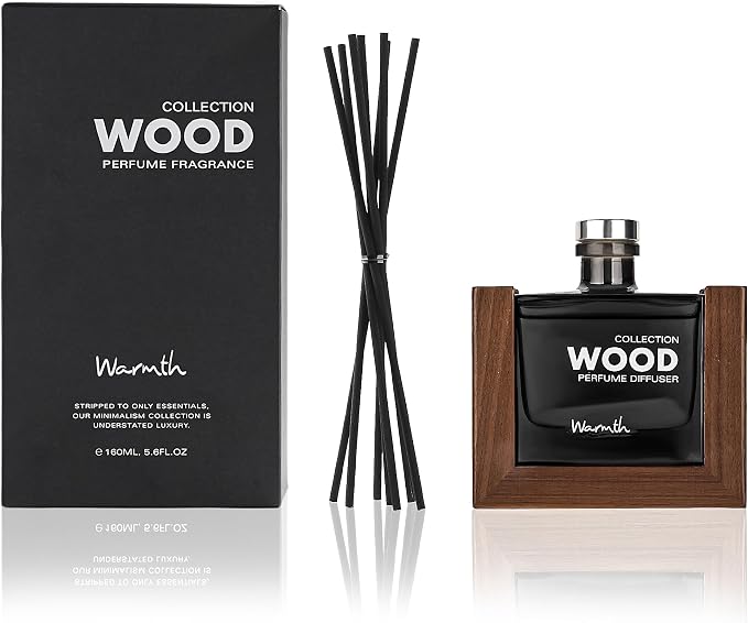 Luxury Reed Diffuser for Home Set with Scented Sticks and Essential Oil Refill in Glass Bottle, Decorative Wooden Frame – Warmth Fragrance for Bedroom Bathroom Office (5.6oz)